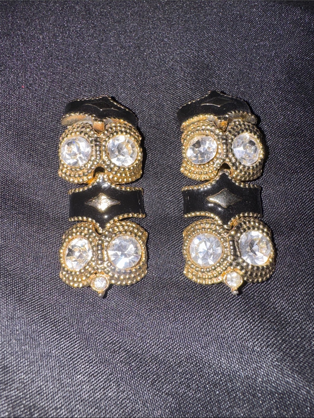 Gold and Black Crystal Owl Drop Earrings